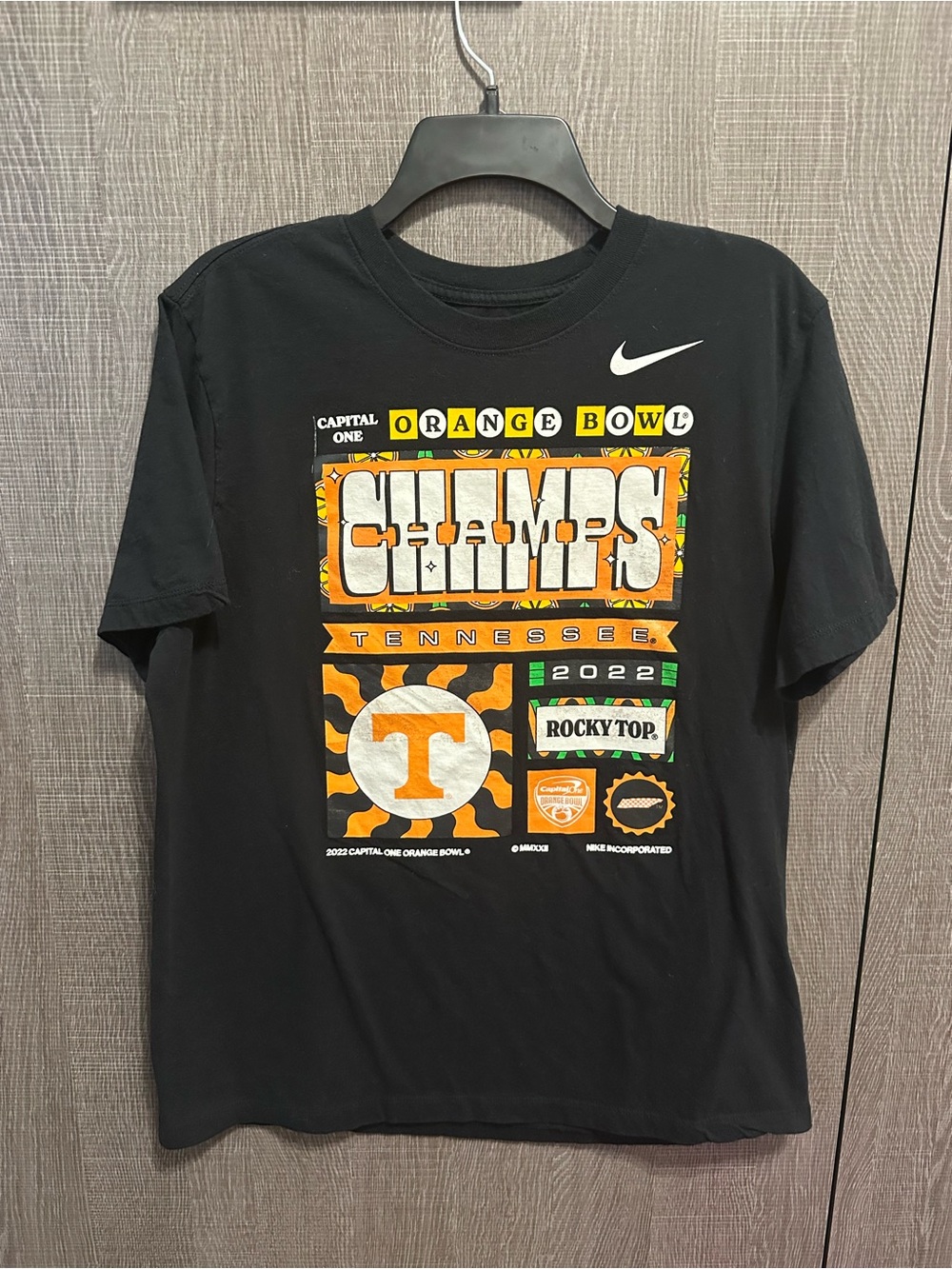 Nike Black T-Shirt with Orange and White Tennessee Champs Graphics